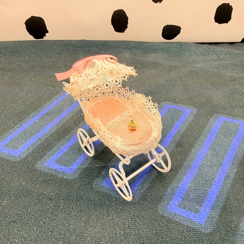Price Import Hello Dolly Baby Carriage Miniature Pink Lace Metal Stroller